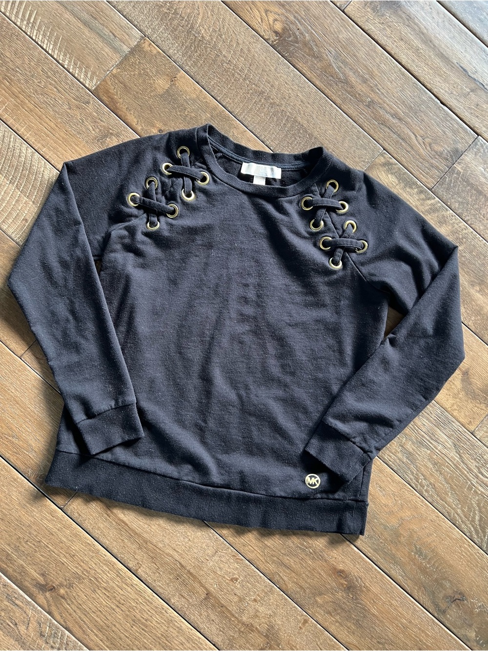 MICHAEL Michael Kors Black Sweatshirt with Gold Eyelet Lace-Up Detail